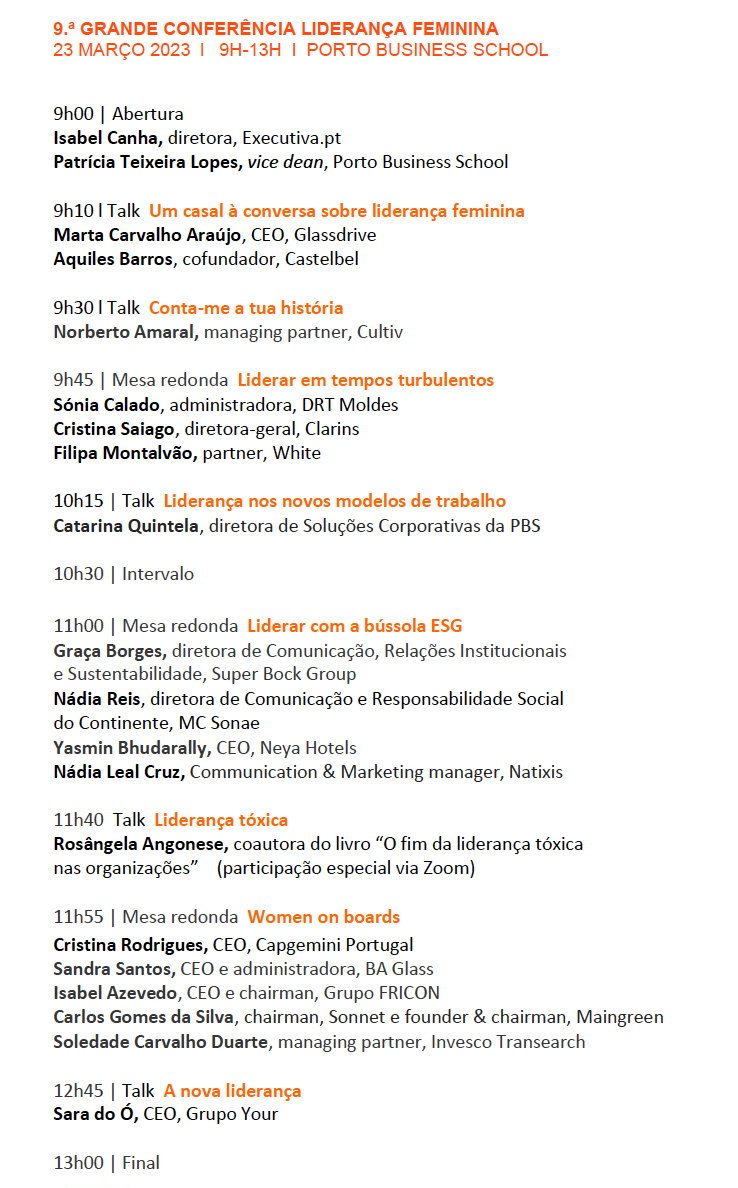 programa 9.ª Grande Conferência Liderança Feminina (Porto)